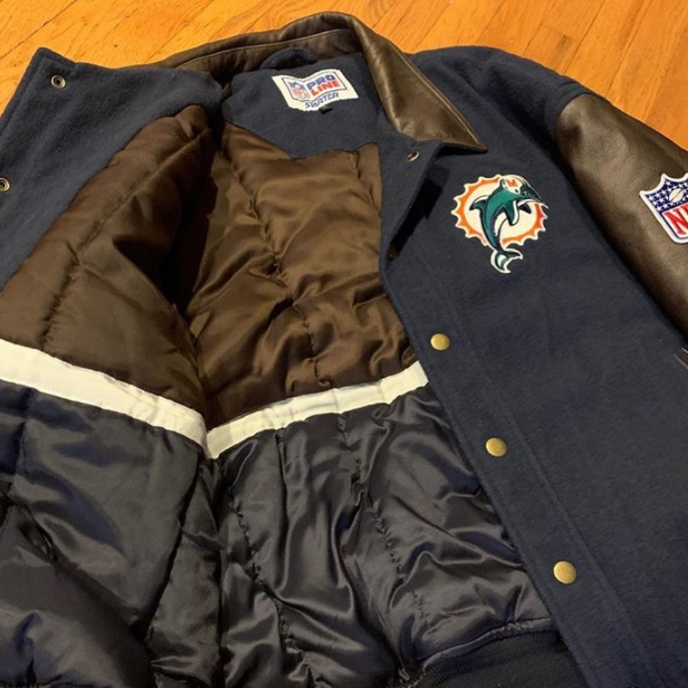 Vintage 90s Starter Miami Dolphins leather jacket - Picture 6 of 8
